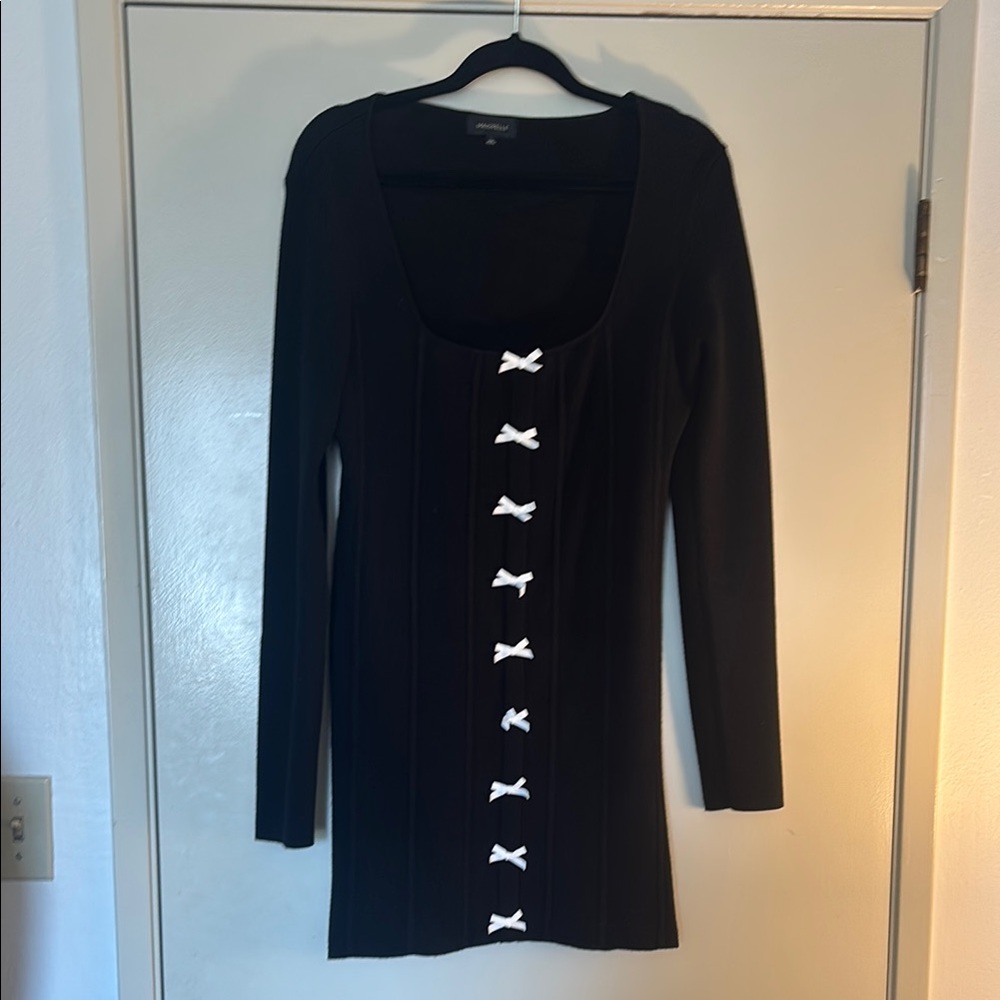 MAJORELLE Black Long Sleeve Dress with White Accents